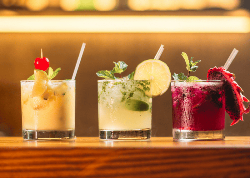 Three glasses of fresh juice on a counter, used as an example product photo in a social post